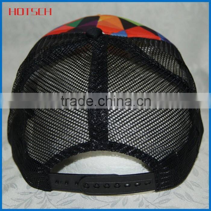 printed black 6 panel trucker cap