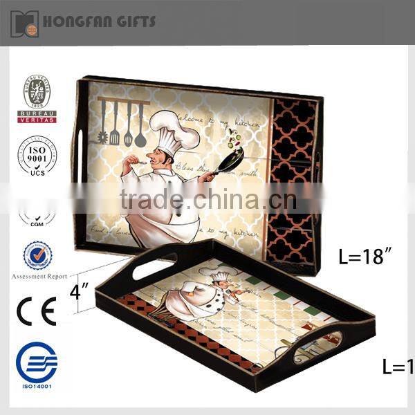 cheap wooden custom printed serving tray with chef figurines