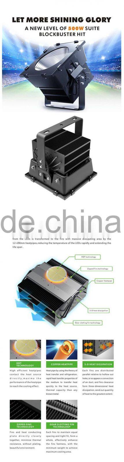 high power excellent design waterproof 500w led floodlight for tennis court light