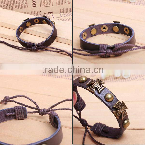New 2013 Antique Bronze Cross leather bracelet