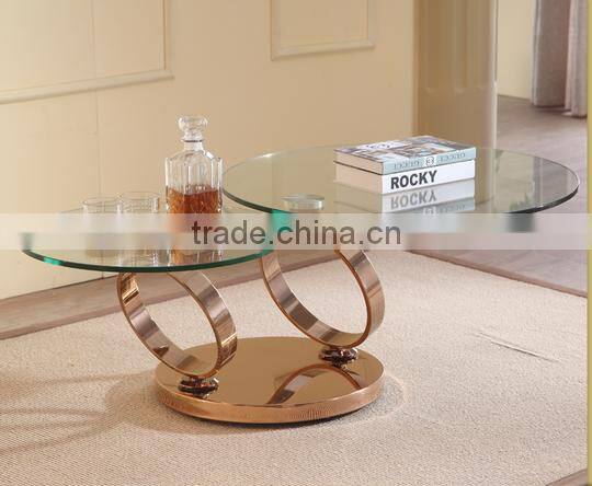 New design glass top round metal coffee table