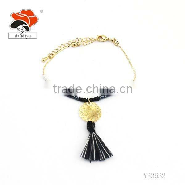 Fashion 2016 Handmake Copper Popular Exotic Black White Bead Gold Flower Bracelet Jewelry
