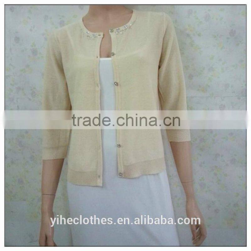 Fashion colorful knitting sweater top crew neck cardigan for lady's wear