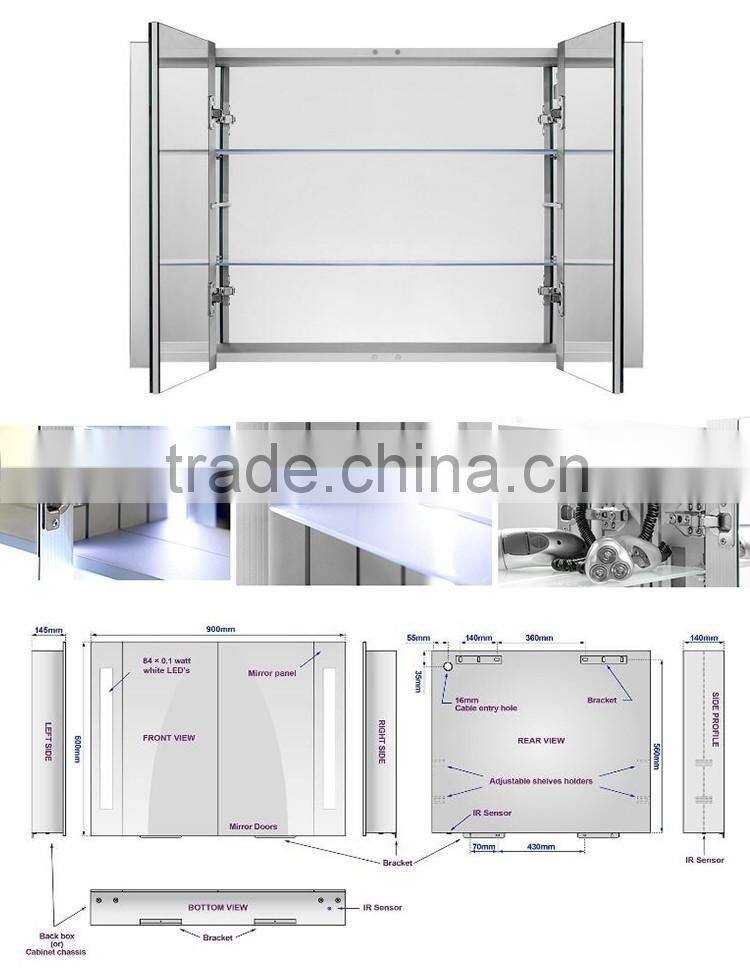 Good quality Double sided mirror doors bathroom mirror cabinet
