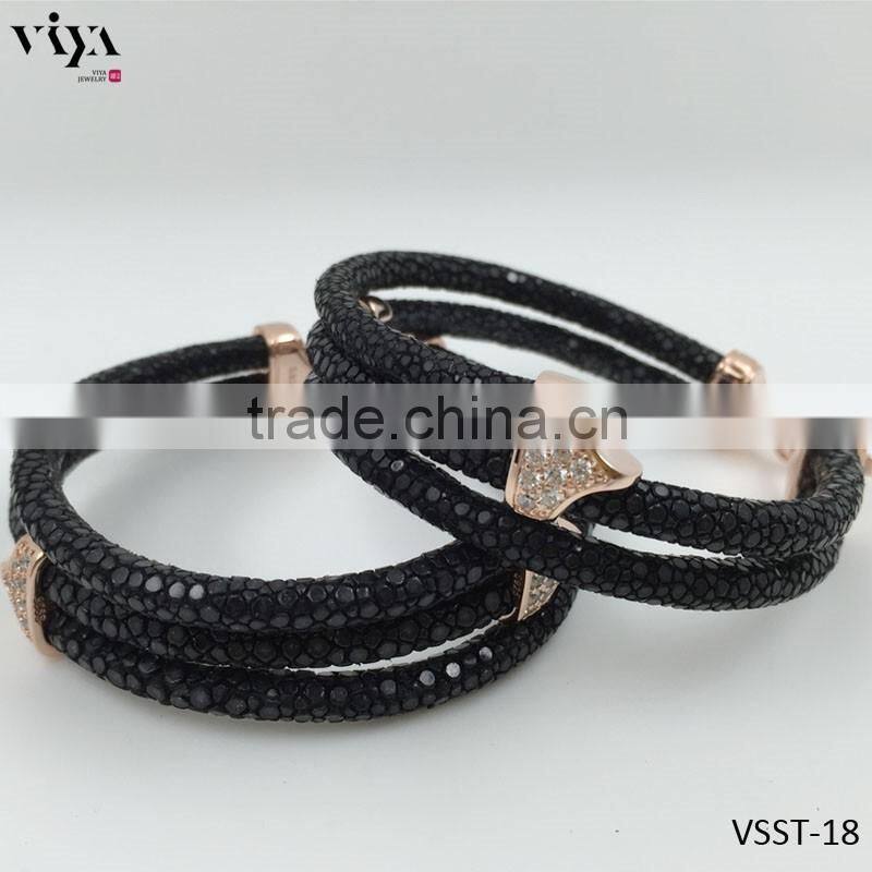 sting ray men bracelet exotic leather jewelry rhombus clasp triple leather bracelet
