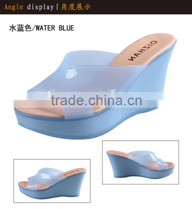 Wholesale Jelly Shoes Candy Color Glass Slipper Wedge Heel Slippers