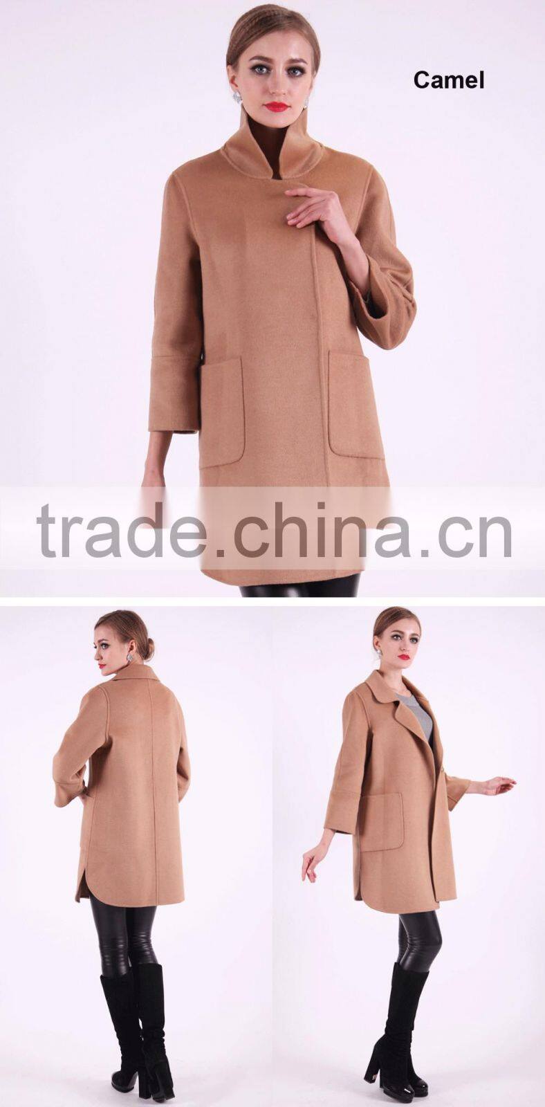 2016 New Design Spring Medium Length Women Slim Fit Wool Coat