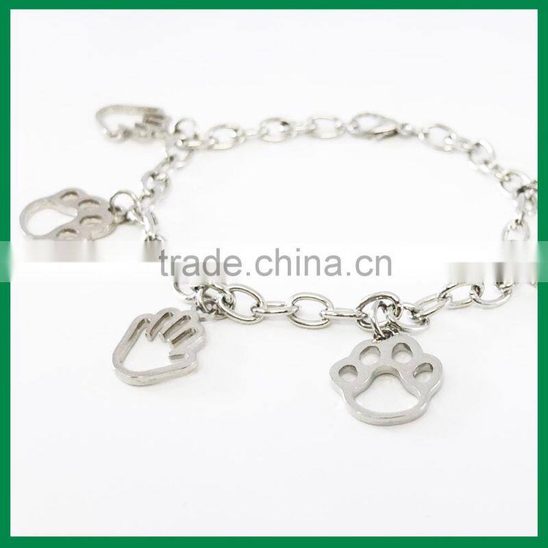 Simple Paw Zinc Alloy Charms Metal Bracelets
