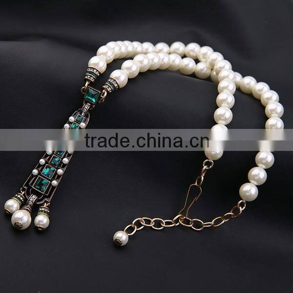 Personalized Sapphire Charm Pearl Chain Necklaces