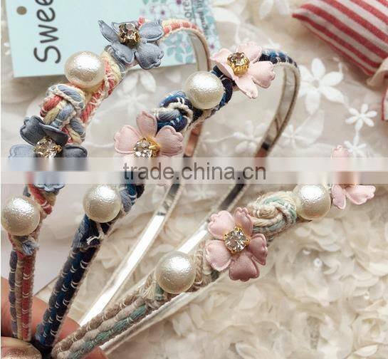 lovely flower and pearls adult headband hair bands for women