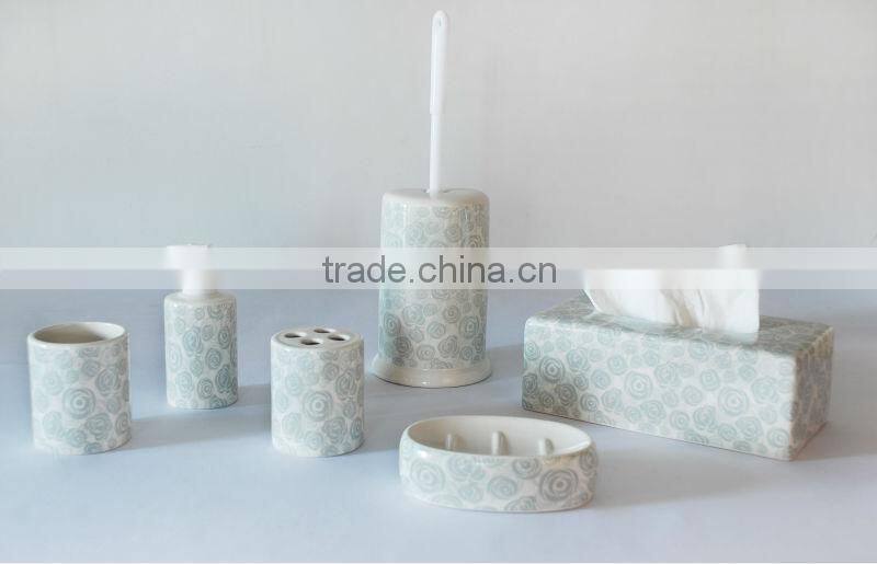 Grey blooming Flower design ceramic 6pcs bath bathroom set
