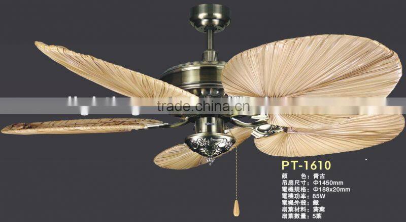 48 inch Ceiling Fan with Five Antique brown Wicker knitted Blades and Light Kit for tropical rainy climate PTSD185