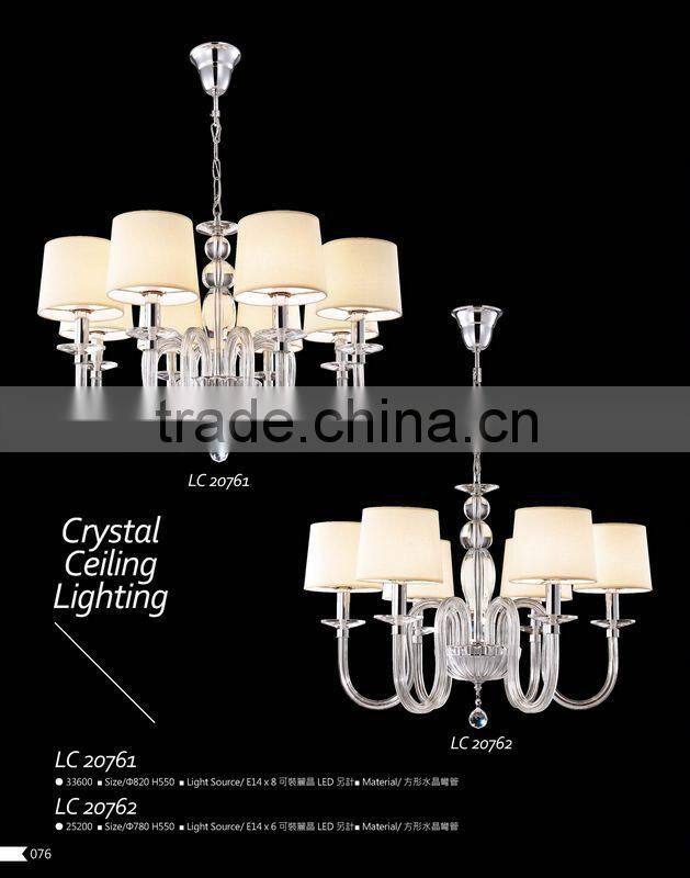 European style modern crystal chandelier glass pendant light with fabric shade