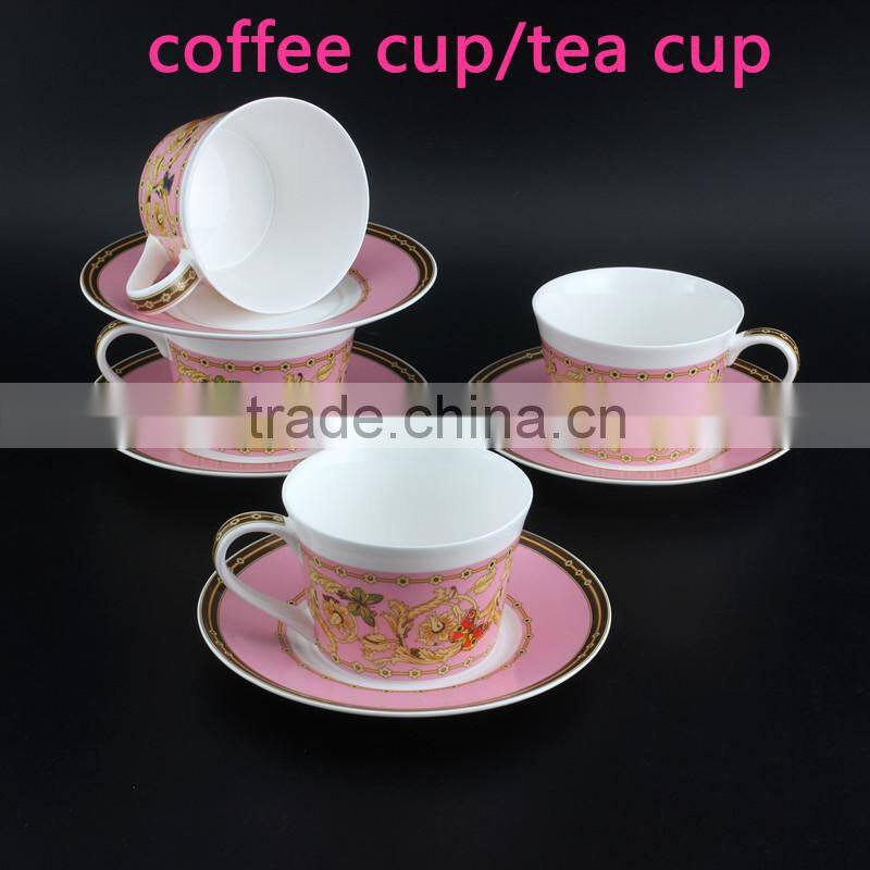 With Flower Decal Round Shape Porcelain Cup 200ml Bone China Coffee Cup with Saucer