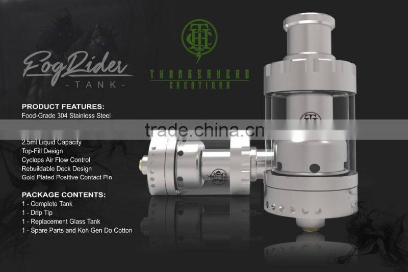 THC wide bore drip tip, cyclops air flow control RTA fog rider tank