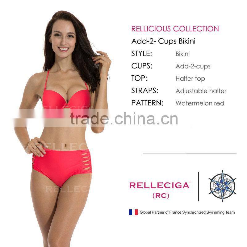 RELLECIGA 2016 Watermelon Red Push-up Halter Bikini with High Waist Bottom
