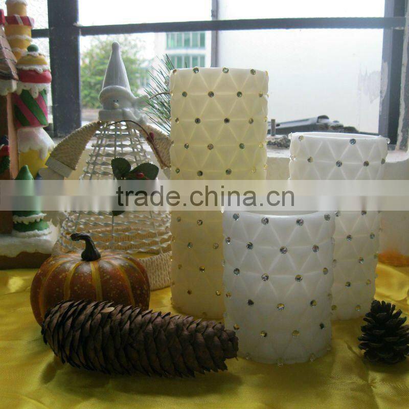 3AAA batteries white special crystal led flameless wax decorative candle