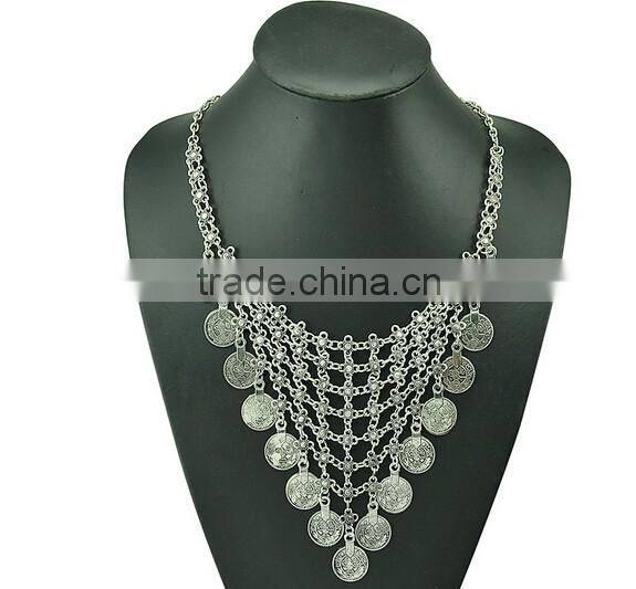 New Gypsy Boho Ethnic Silver Plated Alloy Coin Tassel Charm Necklace