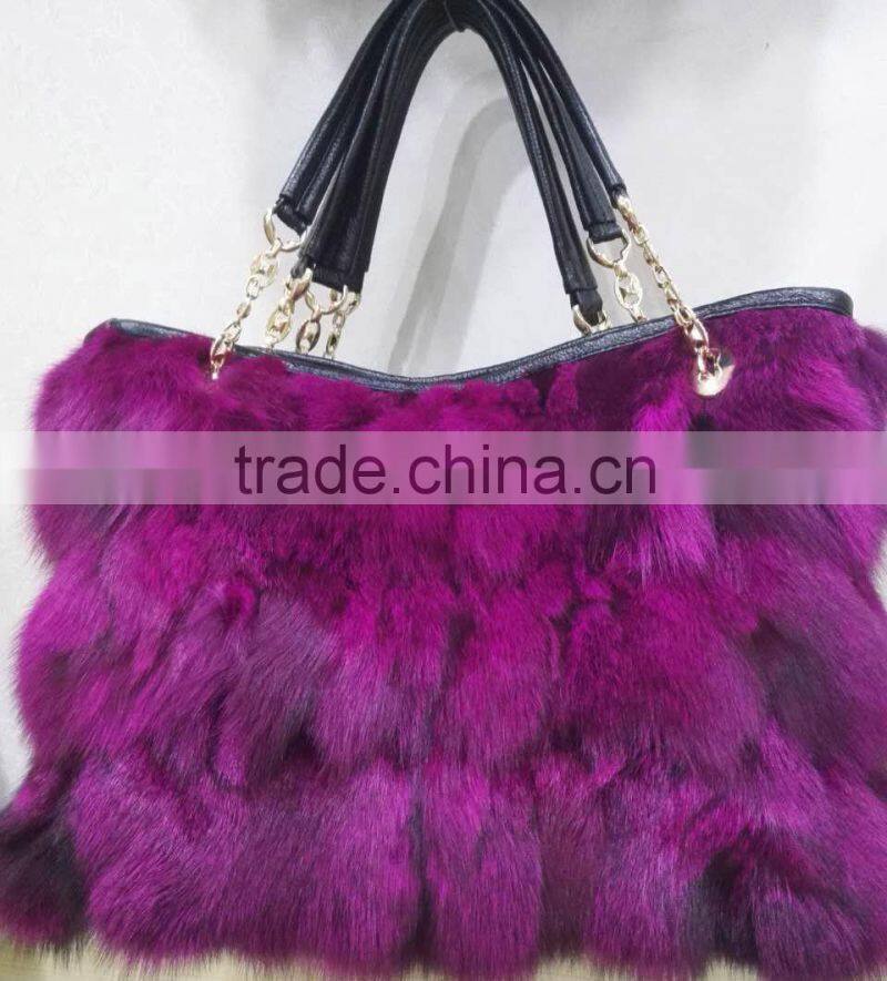Luxury design fox fur handbag for women