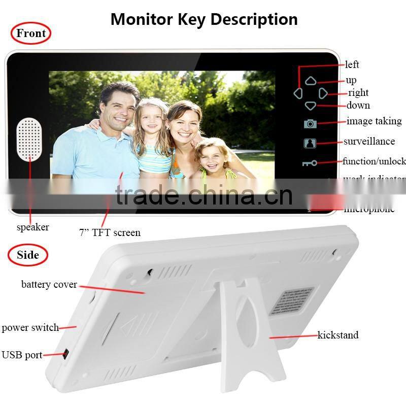 7 Inch Color 2.4GHz Wireless Video Door Phone Along with Door Lock Release