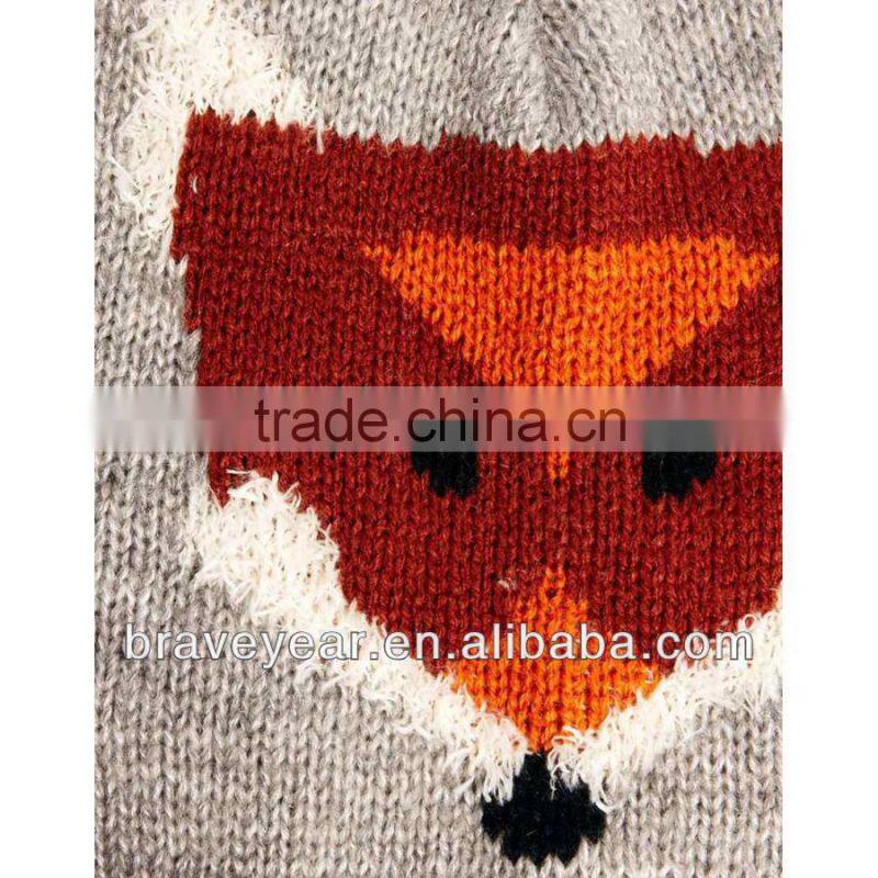 100% acrylic fox pattern knitted beanie hat for ladies