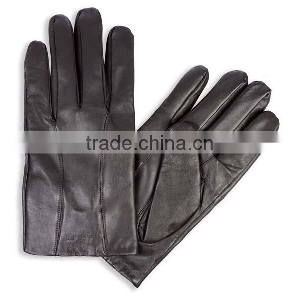 High-end YIWU Long Black Lambskin Plain Style Lined Mens Gloves For Winter