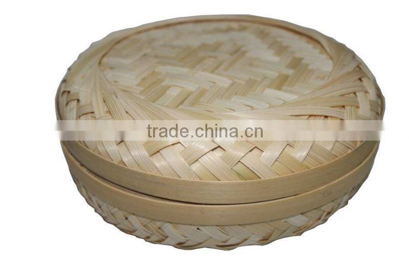 Hot sale mini round modern bamboo tea sundries basket with cane