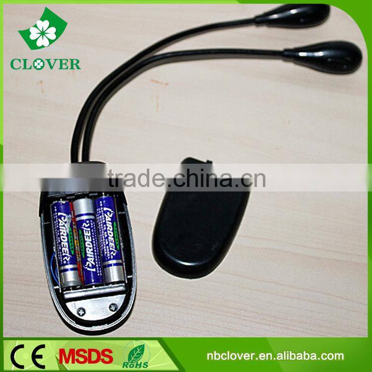 Fashionable book reading 2 led target adjustable led mini clip book light
