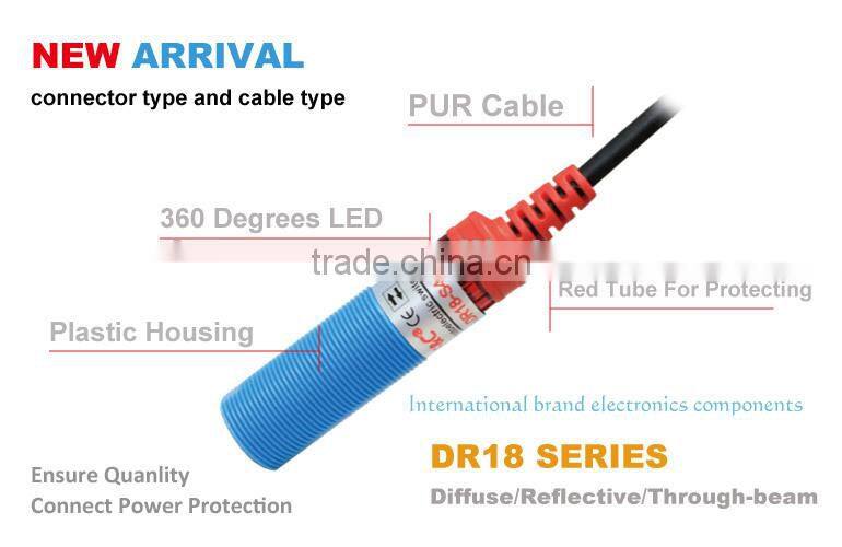 DR18-S500/S1000 Series M18 Photoelectric Sensor, 360 Degrees LED view, Photoelectric Switch Sensor, Through beam Type.