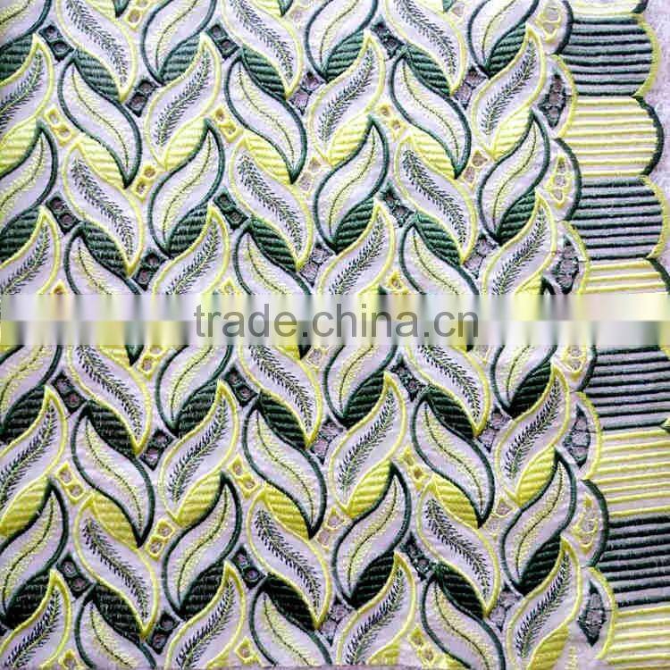 two types leaf emboridery fabric green fabric for a sheath with a slit skirt
