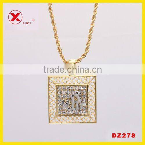 18kgp rhinestone gold heart necklace allah pendant Islamic jewelry