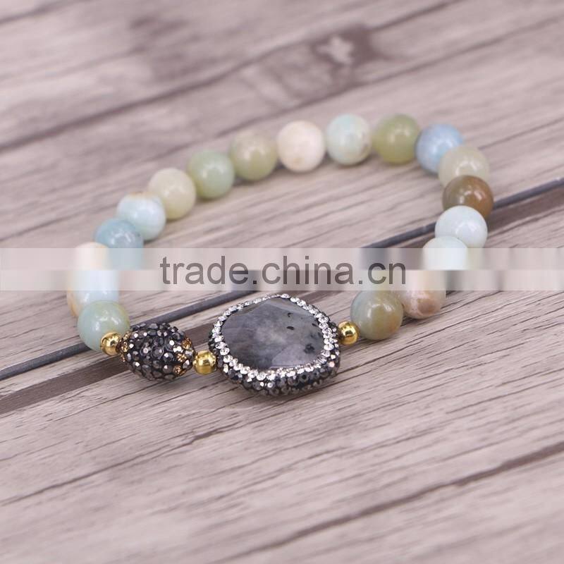 Pave Crystal Assorted Natural Stone Connector Druzy Bracelets, Natural Amazon Stone Beaded Jewelry Bracelets
