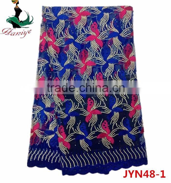 New arrival French net lace fabric, African tulle lace fabric with stones JYN48
