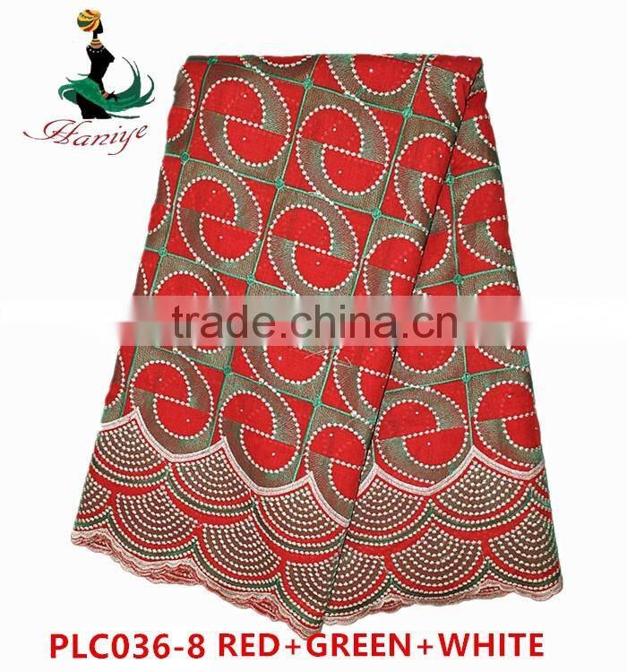 Haniye 2016 /PLC036 African Eyelet Swiss Voile Lace Factory Polished Lace With Stone For Wedding nigerian cotton lace