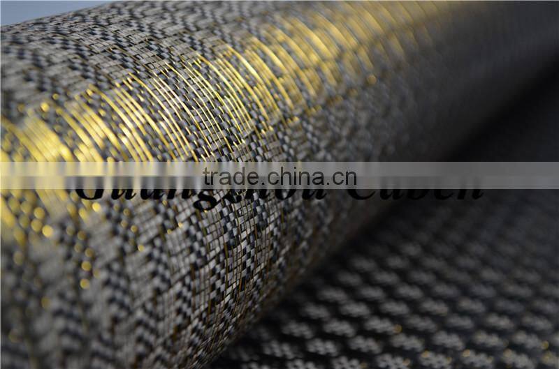 Excellent 3K Jacquard carbon fiber woven fabric mixed gold metallic yarn high quality fabric