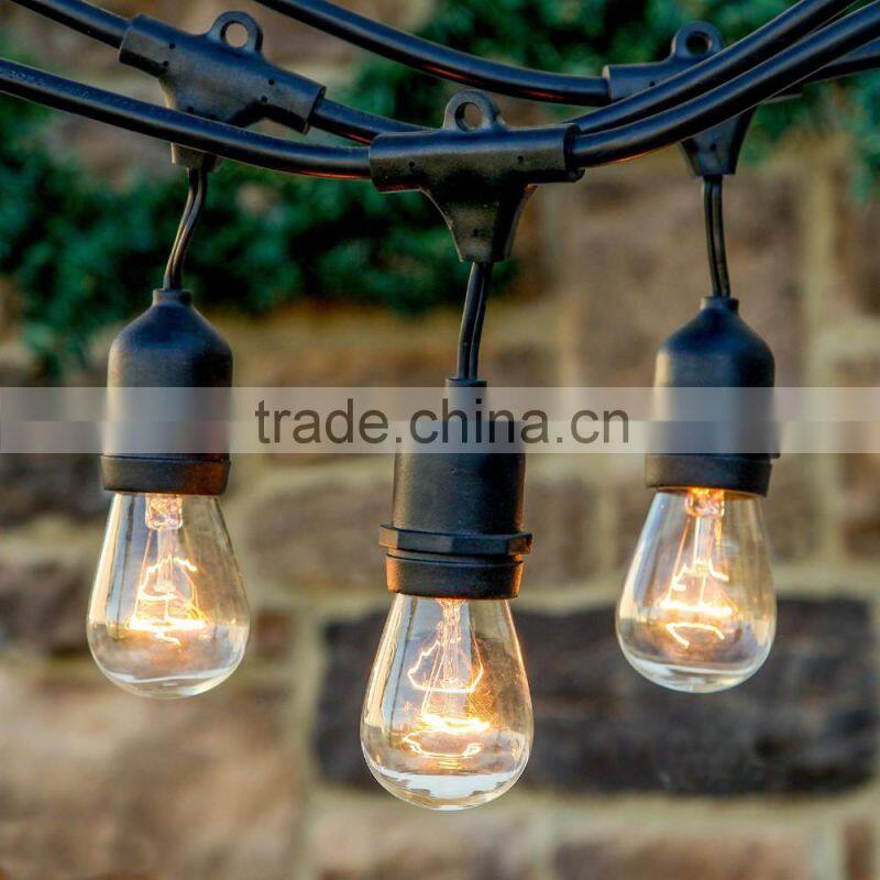 S14 String Light Company Vintage 48-Ft Outdoor Commercial String Lights with 24 Suspended Sockets and 24 Frosted S14 Bulbs