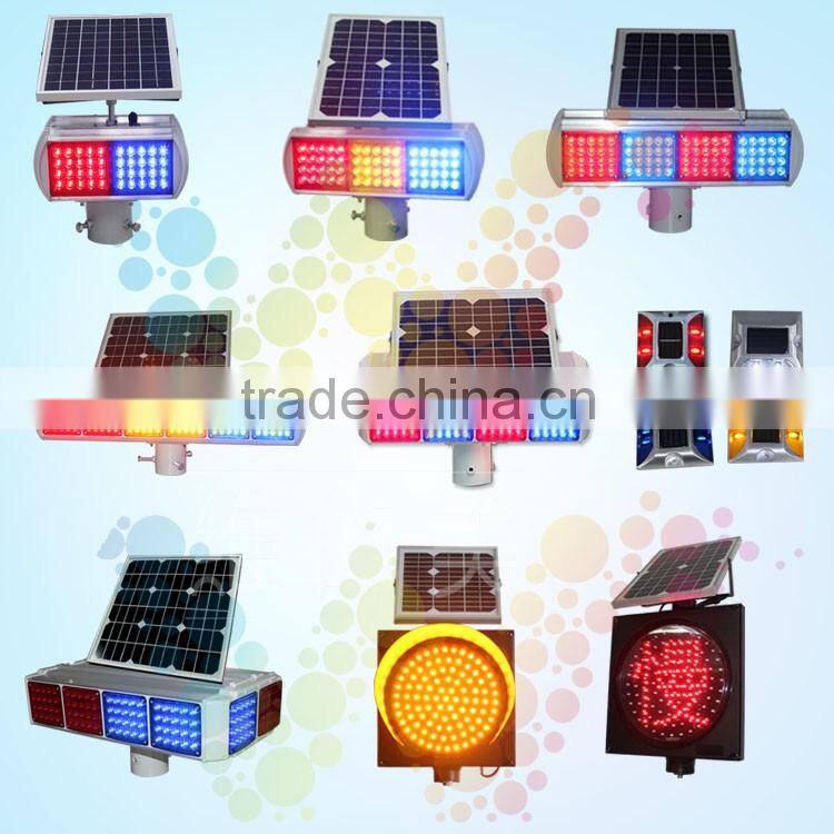 Road safety 12pcs Red blue modules 4sides LED flashing light solar traffic warning light