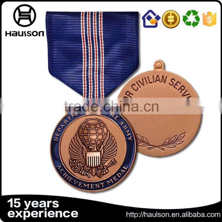 top quality customized embossed casting rimmed round edge iron brass zinc alloy bronze plated army military medal with ribbon