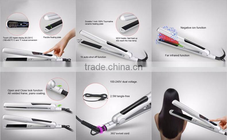 JBG-LS180 professional hair extension iron LED disply far infrared ionic hair flat iron hair straightener brush