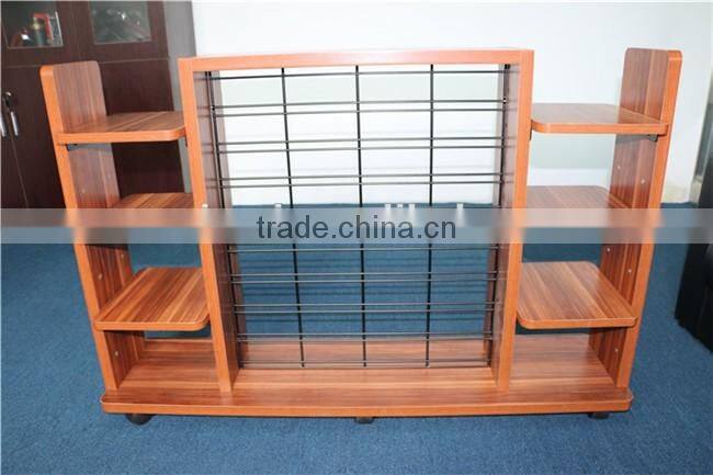 Customized flooring detachable 4-tier wheels retail store wood display shelf