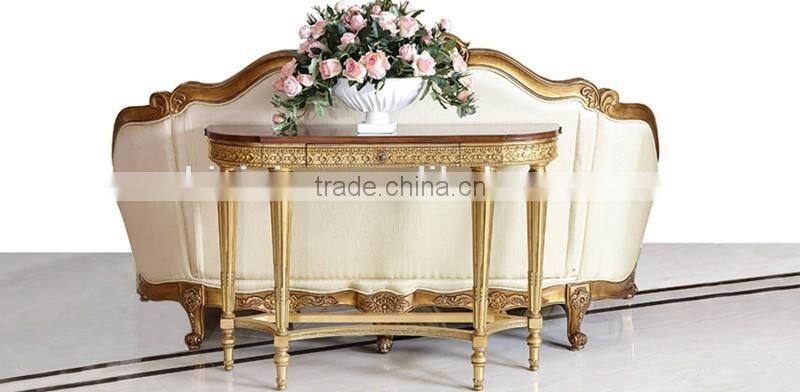 Carved Wooden Golden Console Table, Luxury Living Room Furniture Sofa Table, Hallway Entry Table Console Furniture