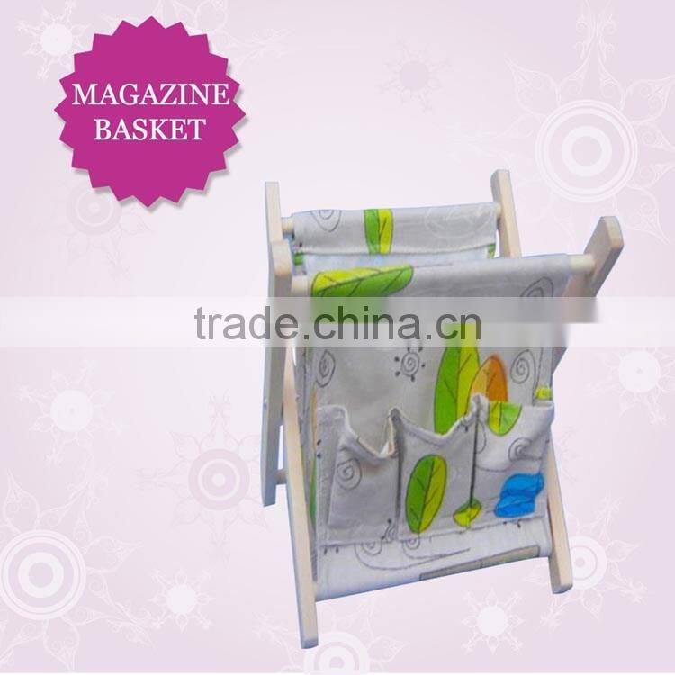 Antique wooden library magazine race, folding wooden magazine rack, wooden wicker book basket