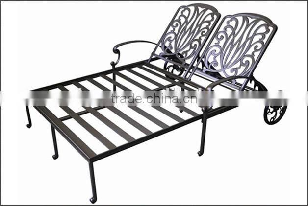 Power coating outdoor antique french aluminum double chaise lounge with wheels