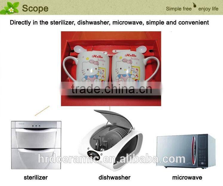High quality hotel white porcelain coffee cups/hello kitty mug with PP spoon