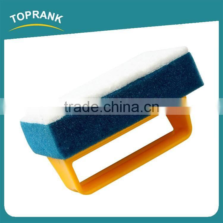 Toprank Customized Colorful Rectangle Shape Kitchen Cleaning Pads Dish Pot Cleaning Sponge Scouring Brush With Plastic Handle