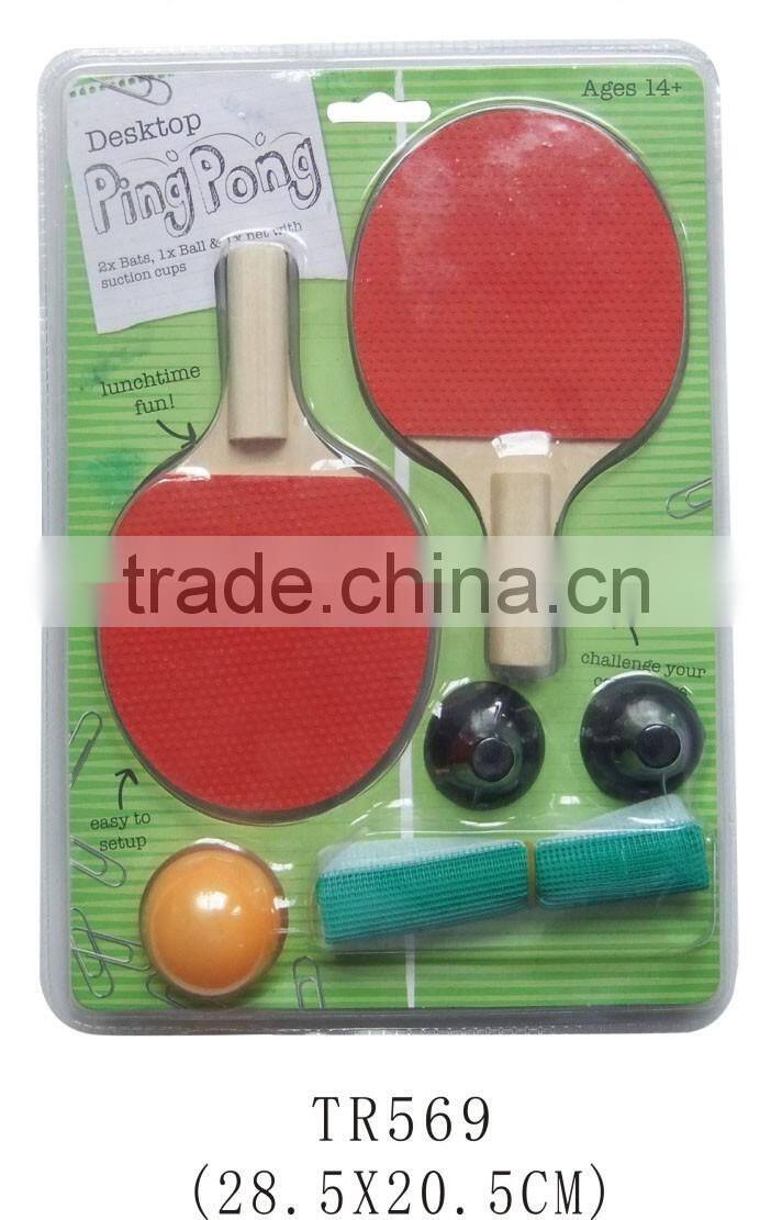 Indoor game mini desktop ping pong paddle set/kids wooden table tennis racket set