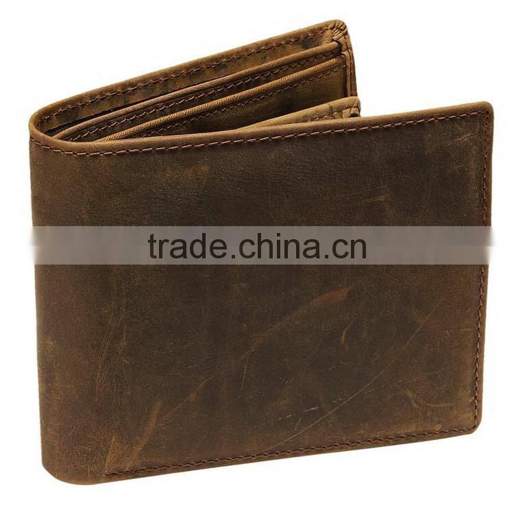 Manufacture Crazy Horse Leather Short Men's Wallet With ID Card Holder
