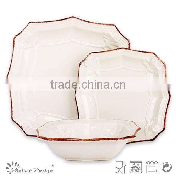 embossed square shape stoneware dinnerware plate