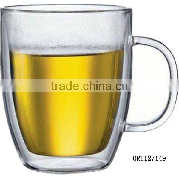High quality 300ml 10oz double wall glass tea cup with lid