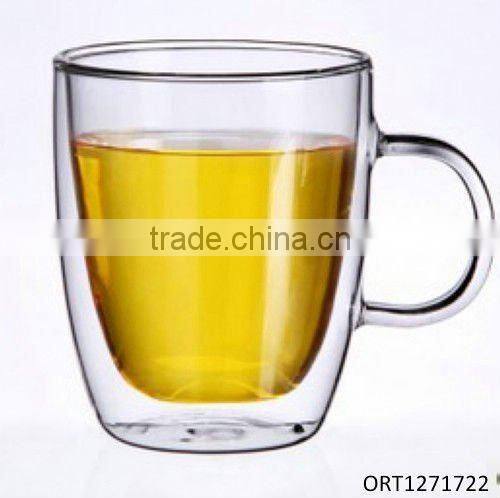 High quality double wall glass coffee cup with handle